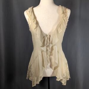 Vintage Y2K Myth NYC Boho Fairy Neutral Ruffle Gauzy Lace Tie Top Sleeveless Med